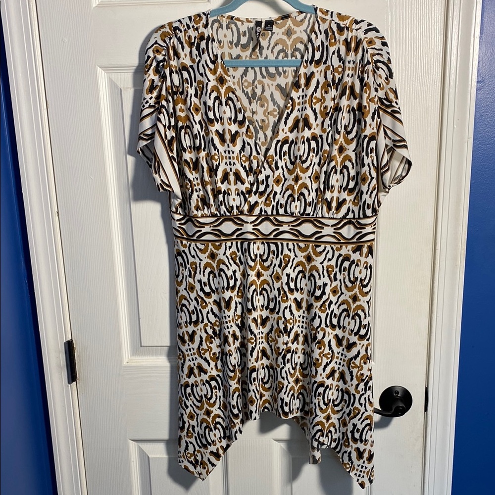 Milano Animal Print Short Sleeve V Neck Tunic Top XL